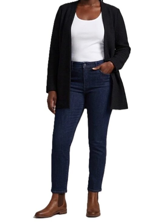 Eileen Fisher Sweaters - EILEEN FISHER Black Open Front Cardigan Small Tencel Cotton Stretch Blazer